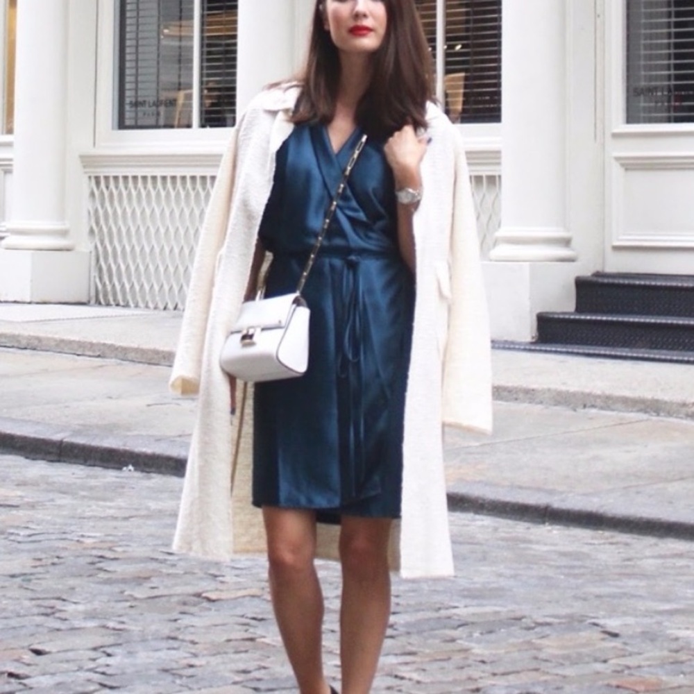 AYR Bleu Fir Satin Wrap Dress Small
